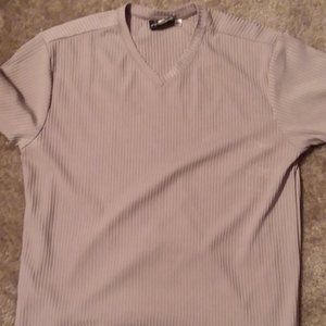 Positano light gray ribbed V neck short sleeve shirt (Large)